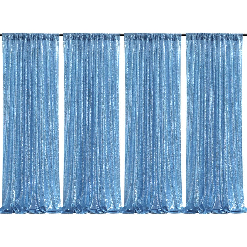 QueenDream Baby Blue Christmas Backdrop Curtains 4 Pieces 2FTx8FT Sequin Photography Background Curtain for Party Decoration - Image 1